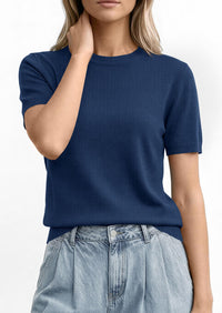 PRETTYGARDEN Women's Short Sleeve Sweaters Spring Crew Neck Knit Work Shirts Business Casual Tops Summer Fashion Clothes PRETTYGARDEN