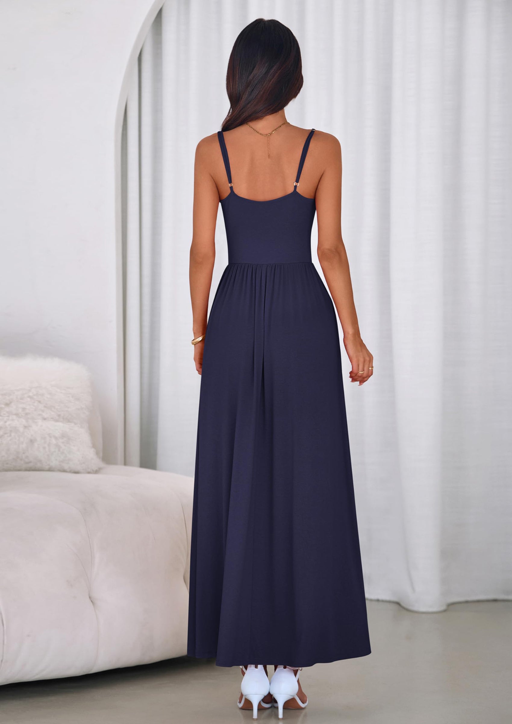 PRETTYGARDEN Womens Spaghetti Strap Maxi Dresses Sleeveless Summer Dress Long Casual Knit Flowy Beach Sundresses with Pockets PRETTYGARDEN