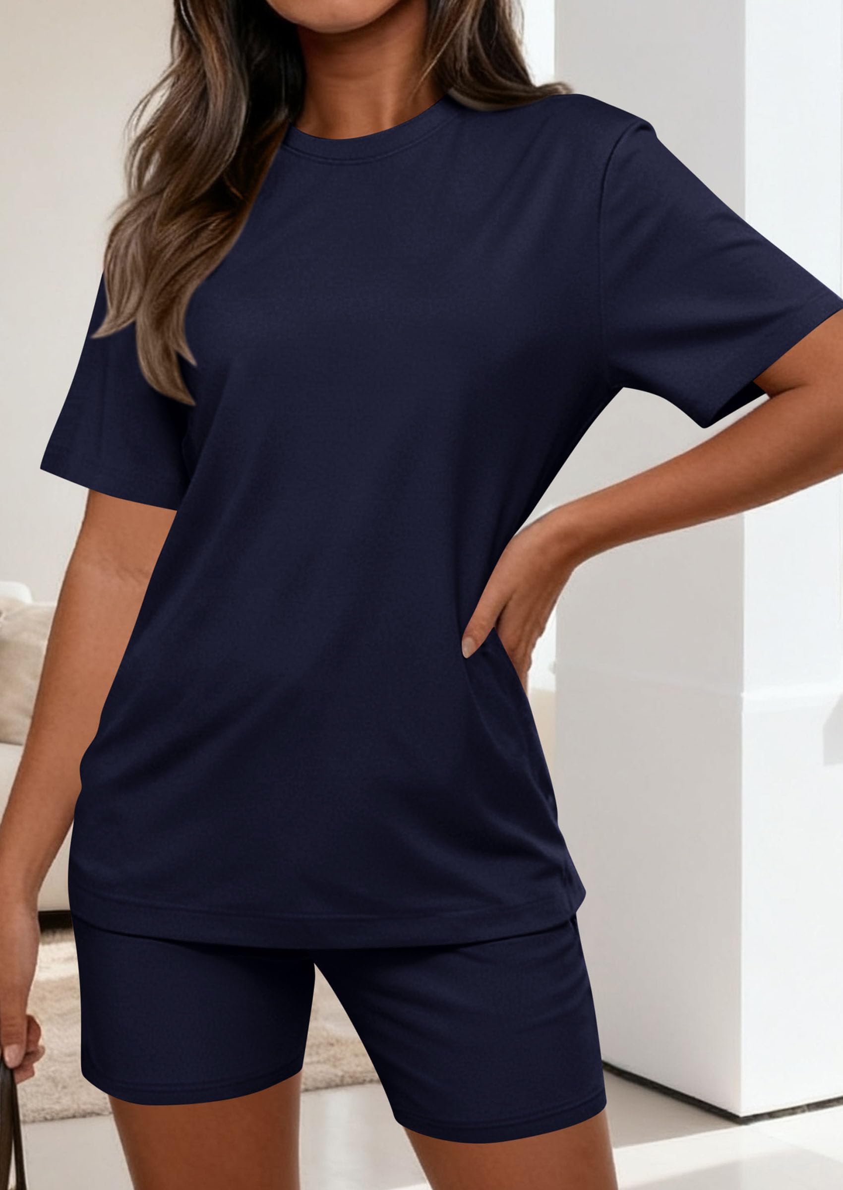 PRETTYGARDEN Women's Two Piece Matching Lounge Sets Summer Casual Tops Short Sleeve Shirts Shorts Travel Airport Outfits PRETTYGARDEN