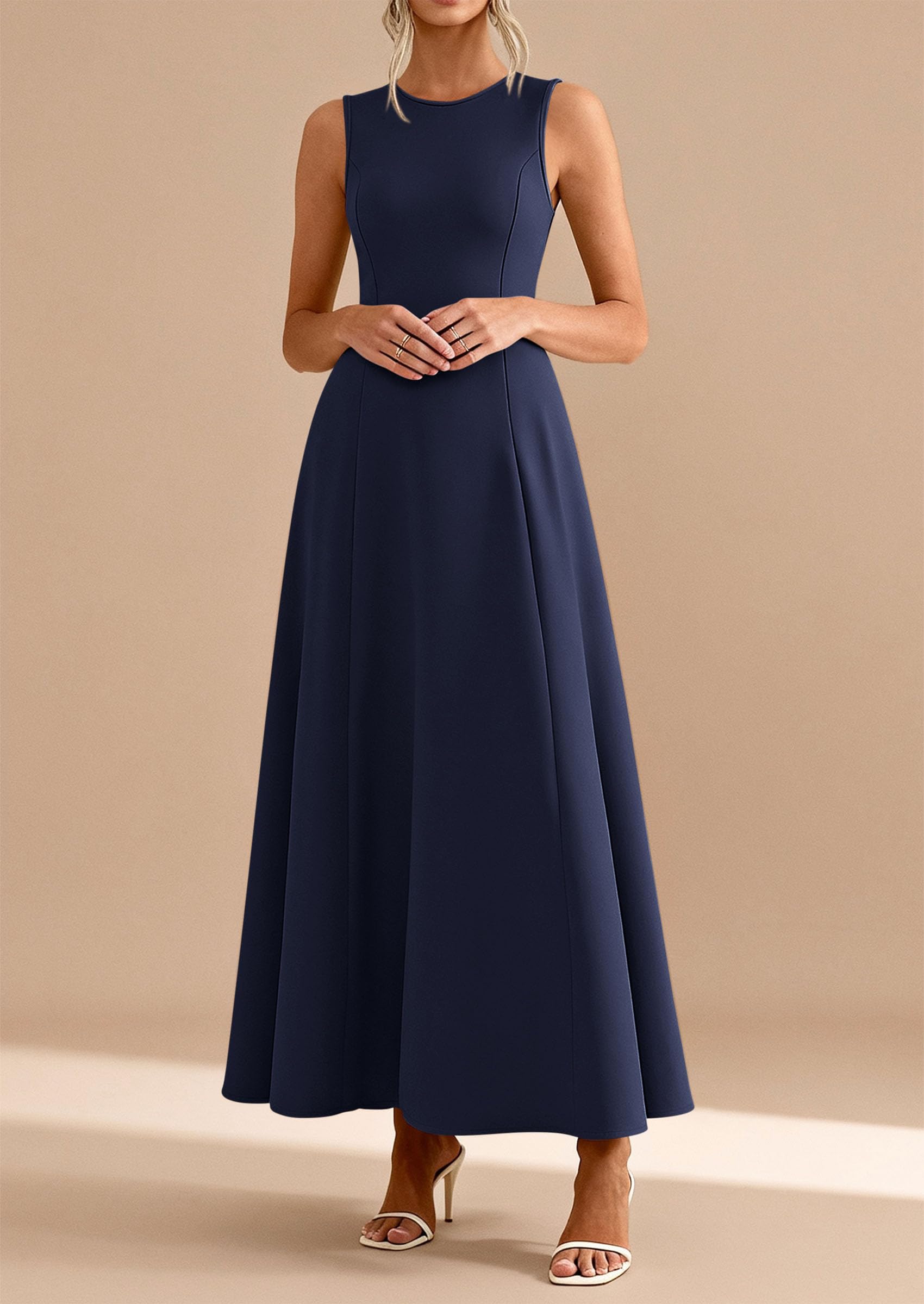 PRETTYGARDEN Women's Summer Tank Maxi Dress Spring Sleeveless Swing A Line Long Flowy Elegant Cocktail Dresses Pockets PRETTYGARDEN