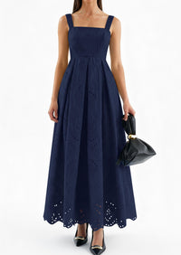 PRETTYGARDEN Womens Sleeveless Maxi Summer Dresses Hollow Out Eyelet Square Neck Ruffle Flowy Beach Vacation Sundress PRETTYGARDEN