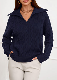 PRETTYGARDEN Fall Cable Knit Oversized Sweaters for Women Polo V Neck Long Sleeve Casual Chunky Sweater Pullover Tops PRETTYGARDEN