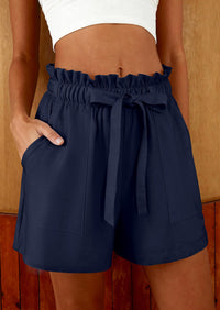 PRETTYGARDEN Summer Shorts for Women Casual Ruffle Drawstring High Waist Wide Leg Comfy Lounge Shorts Beach Cruise Outfits PRETTYGARDEN