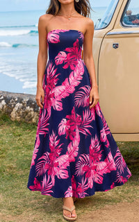 PRETTYGARDEN Sleeveless Floral Summer Maxi Dresses for Women Tube Top Flowy Long Dress Tropical Beach Vacation Clothes PRETTYGARDEN