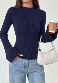 PRETTYGARDEN Sweaters for Women Lightweight Mock Neck Bell Long Sleeve Fitted Tops Ribbed Pullover Fall Fashion Clothing