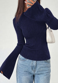 PRETTYGARDEN Sweaters for Women Lightweight Mock Neck Bell Long Sleeve Fitted Tops Ribbed Pullover Fall Fashion Clothing