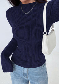 PRETTYGARDEN Sweaters for Women Lightweight Mock Neck Bell Long Sleeve Fitted Tops Ribbed Pullover Fall Fashion Clothing