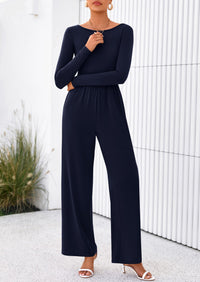 PRETTYGARDEN One Piece Jumpsuits for Women Dressy Casual Long Sleeve Crewneck Wide Leg Romper Overalls Spring Outfits