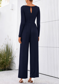 PRETTYGARDEN One Piece Jumpsuits for Women Dressy Casual Long Sleeve Crewneck Wide Leg Romper Overalls Spring Outfits