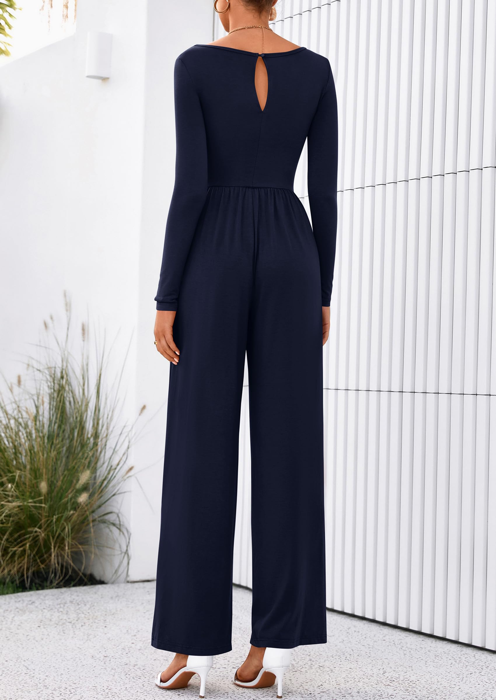 PRETTYGARDEN One Piece Jumpsuits for Women Dressy Casual Long Sleeve Crewneck Wide Leg Romper Overalls Spring Outfits