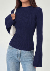 PRETTYGARDEN Sweaters for Women Lightweight Mock Neck Bell Long Sleeve Fitted Tops Ribbed Pullover Fall Fashion Clothing