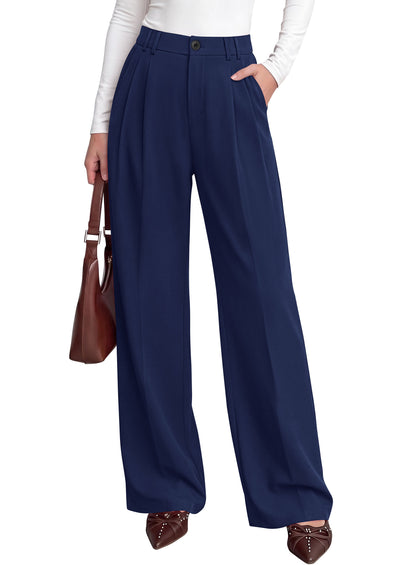 PRETTYGARDEN Women's Dress Pants Wide Leg Flowy Trousers | High Waisted Palazzo Pants, Pleated Front, Side Pockets, Work Office Wear, Business Casual Outfits, Fall Fashion Clothing