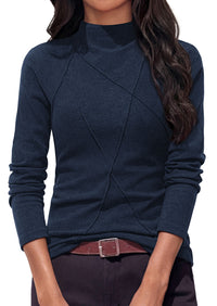 PRETTYGARDEN Women's Fall Mock Neck Long Sleeve Shirts | Soft Stretchy Knit,Geometric Seam Stitching,Slim Fitted Basic Tees,Thermal Casual Wear,Daily Work Layering Winter Tunic Top