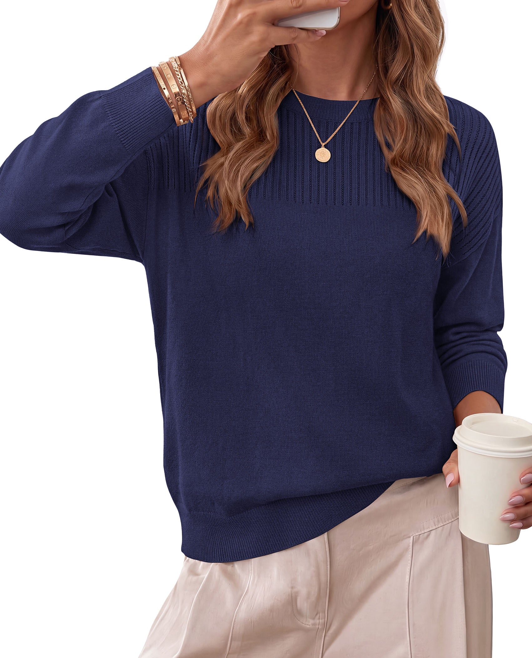 PRETTYGARDEN Sweaters for Women Lightweight Pullover Tops  Crew Neck Long Sleeve Ribbed Knit Basic Sweater, Casual Cute Top for Daily Office Work, Early Fall Fashion, Winter Clothing