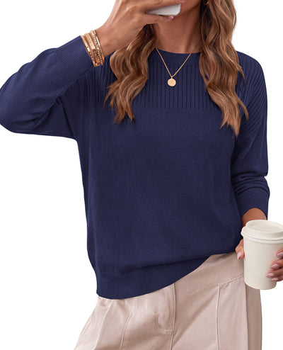 PRETTYGARDEN Sweaters for Women Lightweight Pullover Tops  Crew Neck Long Sleeve Ribbed Knit Basic Sweater, Casual Cute Top for Daily Office Work, Early Fall Fashion, Winter Clothing