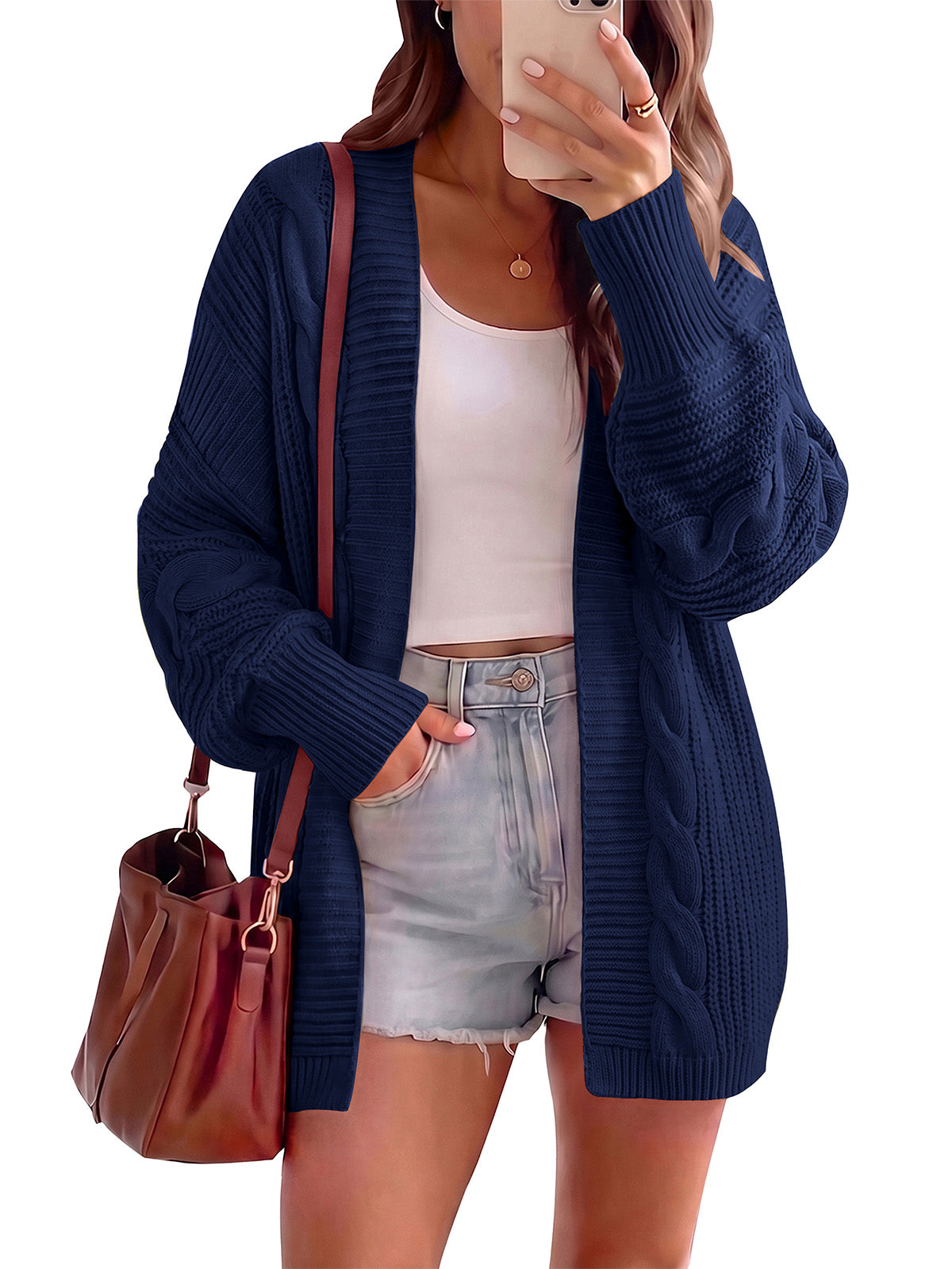 PRETTYGARDEN Chunky Open Front Cable Knit Cardigan Sweaters for Women Coats Loose Fit Batwing Long Sleeve Sweater, Soft Cozy Casual Cardigans, Holiday Travel Vacation Outfits, Trendy Fashion Outerwear