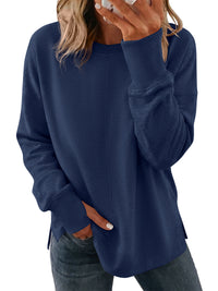 PRETTYGARDEN Womens Long Sleeve Loose Crewneck Sweatshirts with Thumb Hole | Soft Cozy Fleece Basic Side Slit Oversized Pullover Tops, Workout Casual Daily Wear, Y2k 2026 Fashion Fall Winter Clothing