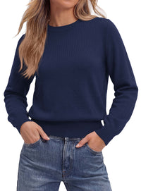 PRETTYGARDEN Women’s Long Sleeve Crew Neck Cropped Sweaters | Lightweight Pullover Tops,Work Business Casual Outfits,Soft Knit Fall Sweater,Winter Clothing,Classic Basic Everyday Layer