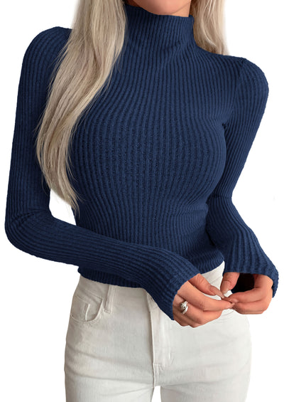 PRETTYGARDEN Long Sleeve T Shirts for Women Fall Fashion 2026 Mock Neck Fitted Ribbed Tee Tops Casual Basic Winter Clothing