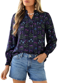 PRETTYGARDEN Women's Boho Floral Blouses Dressy Casual | Trendy Printed, Long Sleeve V Neck Tops, Bohemian Polka Dot Striped Shirt, Going Out Vacation Outfits, Fall Fashion Clothing