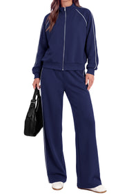 PRETTYGARDEN Women's 2 Piece Sweat Set Casual Fall Outfits | Zip Up Sweatshirt,Wide Leg Pants Sweatsuits,Side Stripes,Matching Lounge Sets,Athletic Wear for Airport,Jogging,Travel,Daily