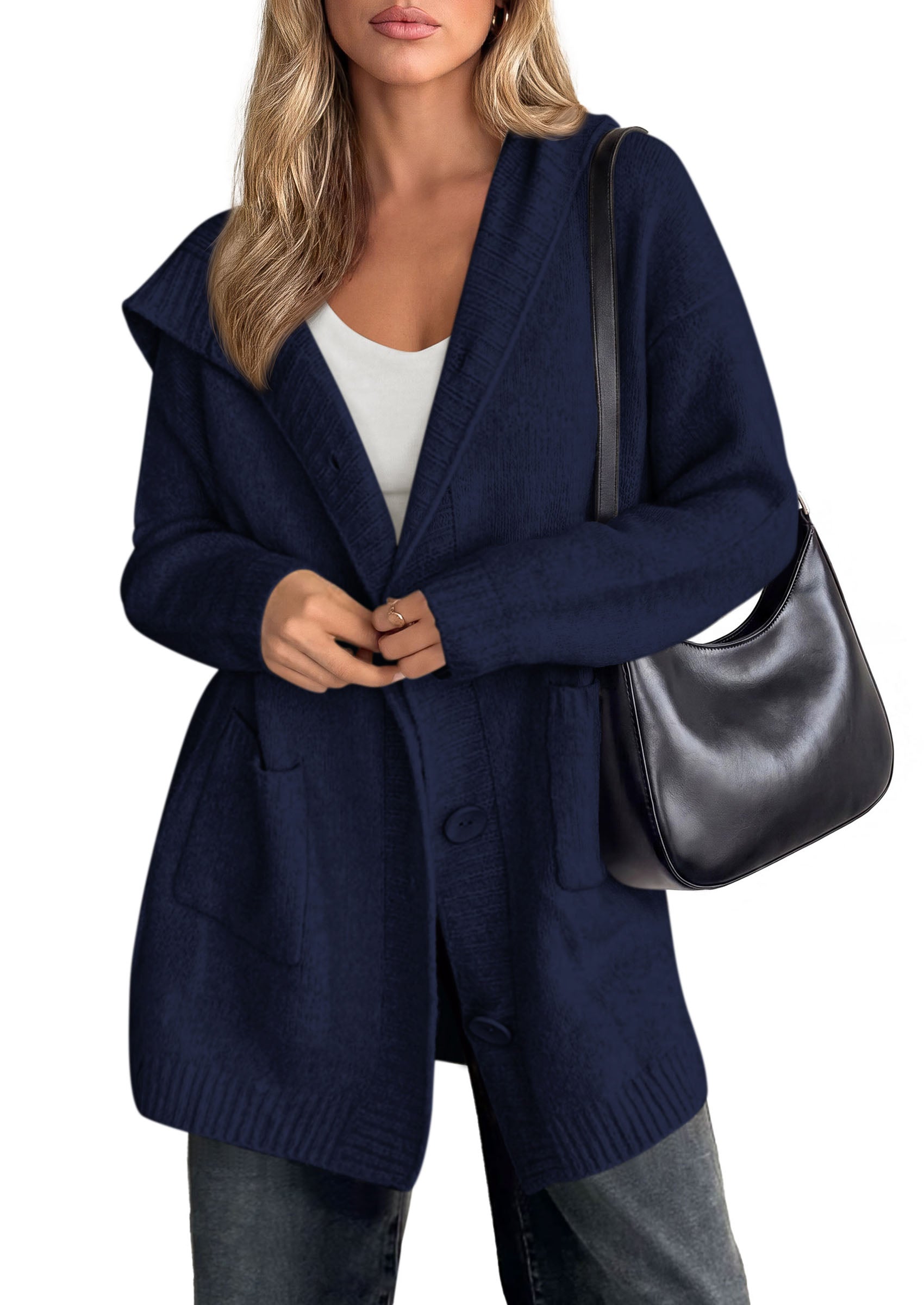 PRETTYGARDEN Women's Long Cardigans Hooded Chunky Sweaters  | Cozy Knit Jacket, Button up, Loose Fit, Pockets, Fall Coats, Trendy Casual, Going Out, Holiday Outfits, Winter Clothing