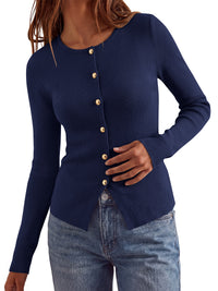 PRETTYGARDEN Long Sleeve Button Front Cardigan Sweaters for Women Fall Tops | Crewneck Ribbed Knit Sweater, Soft Short Cardigans, Business Casual Office Work Tops, Date Night Fashion Clothing Outfits