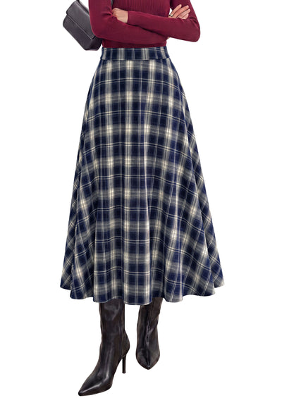 PRETTYGARDEN Women's Plaid High Waisted A-Line Midi Skirts | Elastic Waistband, Long Flowy Skirt, Classic Tartan Print, Vintage Style, Casual & Formal Wear, Fall Outfits Winter Clothing