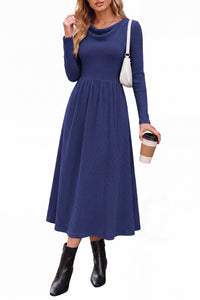 PRETTYGARDEN Women Casual Cowl Neck Long Sleeve Midi Dress