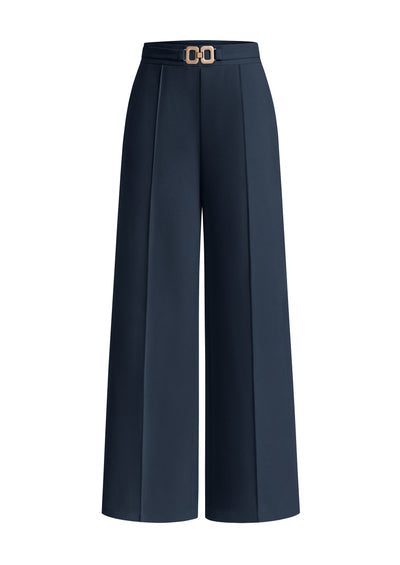 PRETTYGARDEN Women's High Waisted Dressy Casual Pants | Decoration Buckle,Front Seam Trousers with Pockets,Business Casual Outfits,Work Office Slacks,Daily Palazzo Pants All Season