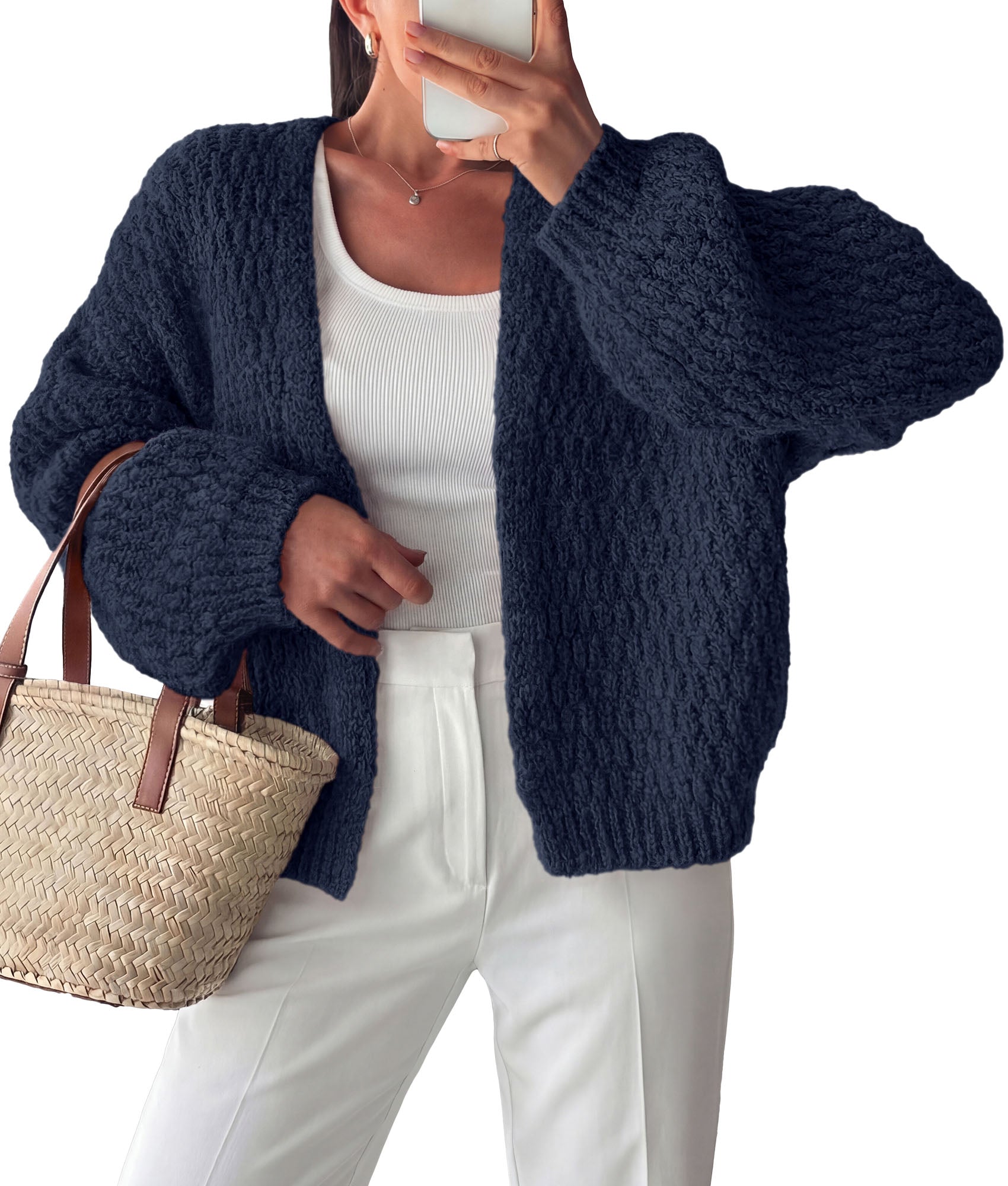 PRETTYGARDEN Women's Fall Cardigan Open Front Chunky Sweaters | Cozy Stretchy Knitwear, Long Sleeve Drop Shoulder, Loose Fit Crochet Jacket, Trendy Holiday Outfits, Warm Winter Clothing