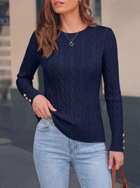 PRETTYGARDEN Fall Sweaters for Women Cable Knit Long Sleeve Button Cuffs | Slim Fit Sweater Tops Dressy Casual, Ribbed Crewneck Sweater Shirts, Women's Sweaters Fall Winter, Business Casual Outfits