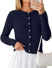 PRETTYGARDEN Women Lightweight Button Up Cardigan Sweaters | Soft Stretchy, Cozy Cable Knit, Long Sleeve Crew Neck, Trendy Cardigans, Cute Casual Outfits, Early Fall Fashion Clothing
