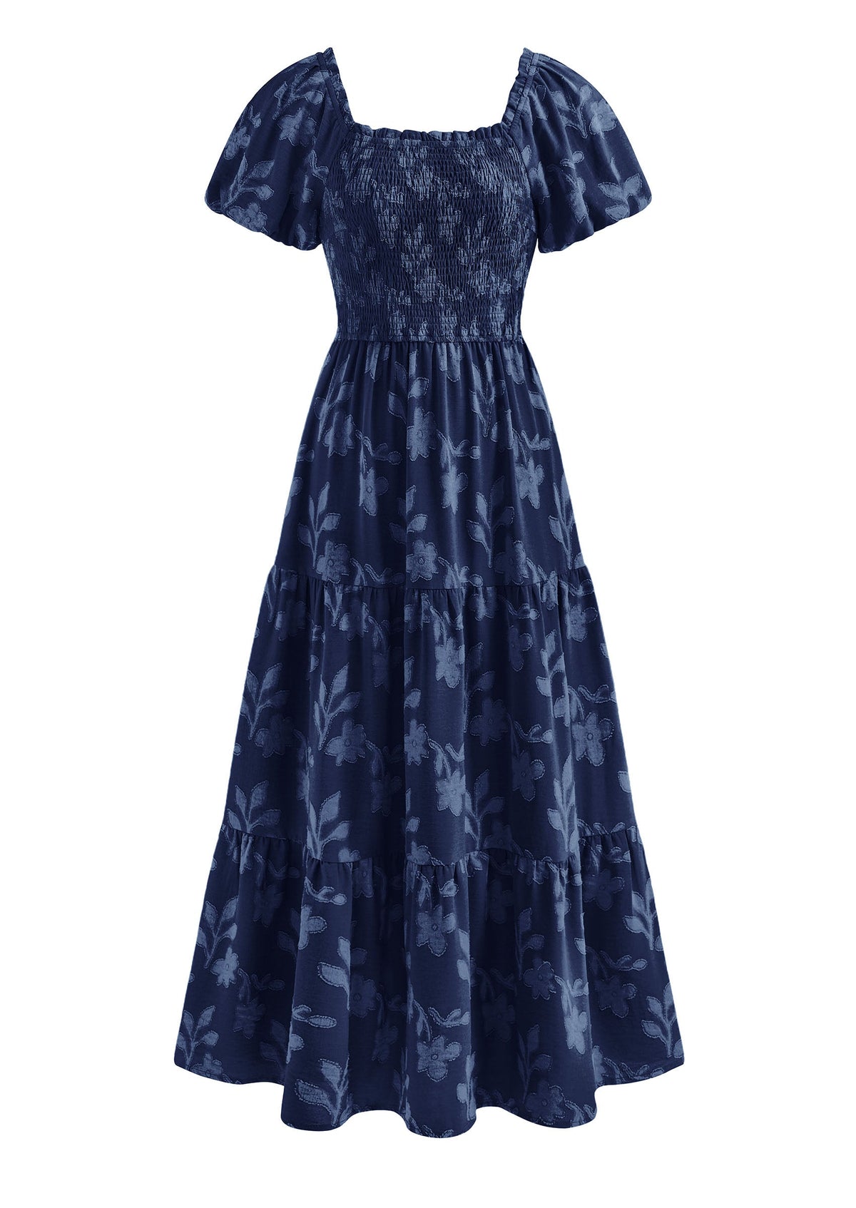 PRETTYGARDEN Women's 2026 Summer Boho Maxi Dresses Floral Short Sleeve Square Neck Smocked Flowy Long Dress Vacation Outfits PRETTYGARDEN