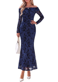 PRETTYGARDEN Womens Off Shoulder Floral Maxi Wedding Guest Dress  Mesh Slim Fit,Elegant Bodycon,Formal Party Cocktail Dress,Bridal Shower Baby Shower,Date Night Outfits,Vacation Long Dresses