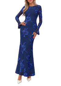 PRETTYGARDEN Women's Formal Floral Maxi Bodycon Dresses  Ruffle Long Sleeve, Fall Winter Outfits 2026 for Wedding Guest, Homecoming & Cocktail, Slimming Mesh Dress with Lining
