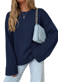 PRETTYGARDEN Oversized Sweater Women's Ribbed Knit Top | Solid Long Sleeve Tops, Drop Shoulder Pullover Crewneck, Basic Going Out & School Outfits 2026, Fall Winter Chunky Clothing