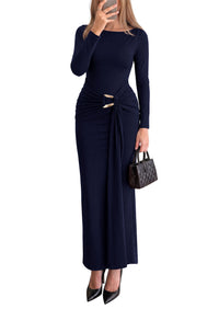PRETTYGARDEN Women's Long Sleeve Ruched Bodycon Maxi Dress | Wedding Guest Dresses, Twist Knot Waist, Back Slit, Slim Fitted, Formal Wear, Cocktail Holiday Party, Date Night Fall Outfits