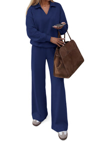 PRETTYGARDEN Womens Sweatsuits 2 Piece Outfits Matching Sets | Wide Leg Sweatpants & Polo V Neck Sweatshirt, Lounge Set, Comfy Airport Travel Outfits, Track suits, Fall Winter Clothes