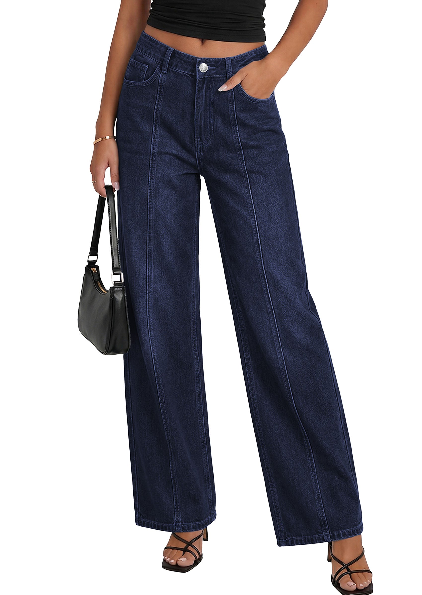 PRETTYGARDEN Women's Wide Leg Jeans High Waisted Stretchy Baggy Seamed Front Denim Palazzo Pants 2026 Summer Fashion Clothes