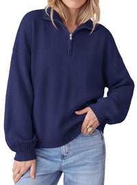 PRETTYGARDEN Women's Quarter Zip Pullover Oversized Sweaters | Collared Neck, Long Balloon Sleeve, Jumper Tops, Soft Cozy Knit, Ribbed Hem, Loose Fit, Fall Outfits, Winter Fashion Clothing