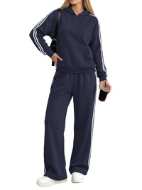 PRETTYGARDEN Women's Sweatsuits Set 2 Piece Striped Hoodie Wide Leg Sweatpants Y2K Retro Casual Tracksuits Travel Fall Outfit