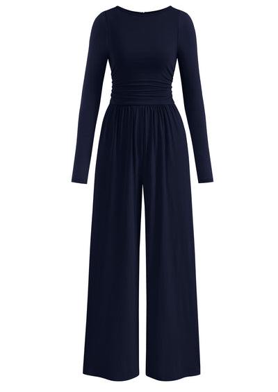 PRETTYGARDEN One Piece Jumpsuits for Women Dressy Casual Long Sleeve Crewneck Wide Leg Romper Overalls Spring Outfits 2026