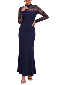 PRETTYGARDEN Women's Fall Lace Sheer Dress Bodycon Maxi Cocktail Dresses  Long Sleeve, Patchwork Mock Neck, Slim Fit, Elegant Mermaid, Semi Formal Outfits for Wedding Guest, Evening, Birthday Party