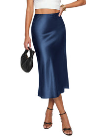 PRETTYGARDEN Women's Satin Skirts 2026 Fall Business Casual Silk High Waisted A Line Flowy Wedding Cocktail Party Midi Skirt
