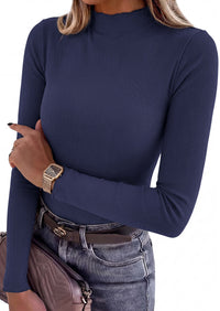 PRETTYGARDEN Women's Fall Long Sleeve Shirts Basic Tees | Soft Stretchy Ribbed Fabric, Lettuce Trim Mock Neck, Slim Fitted Cute Tops, Layering Fashion Clothing, Trendy Casual Outfits