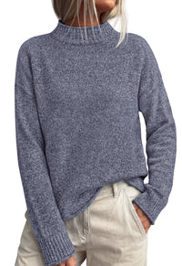 PRETTYGARDEN Womens Sweaters 2026 Mock Neck Ribbed Knit Fall Outfits | Long Sleeve Pullover Tops, Rolled Edge, Loose Fit, Soft Cotton Fabric, Comfy Cozy Sweater, Versatile Casual Cute Clothes