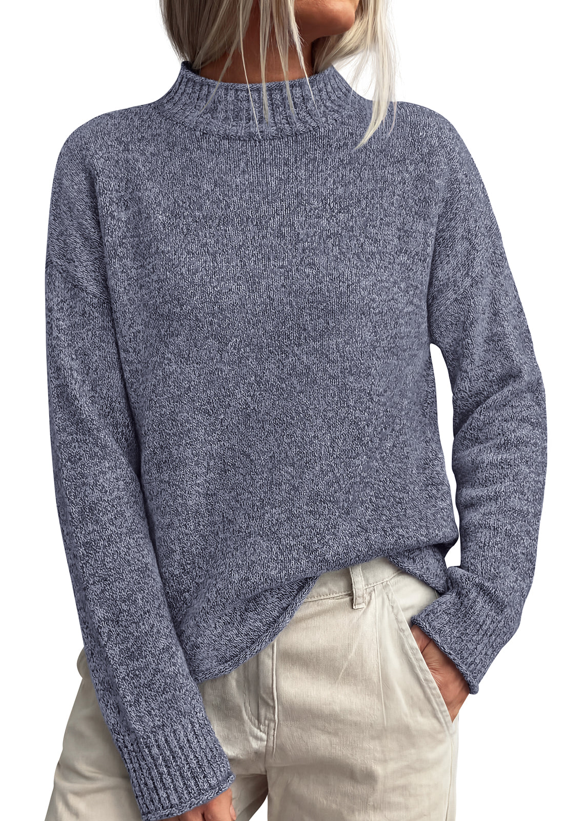 PRETTYGARDEN Womens Sweaters 2026 Mock Neck Ribbed Knit Fall Outfits | Long Sleeve Pullover Tops, Rolled Edge, Loose Fit, Soft Cotton Fabric, Comfy Cozy Sweater, Versatile Casual Cute Clothes