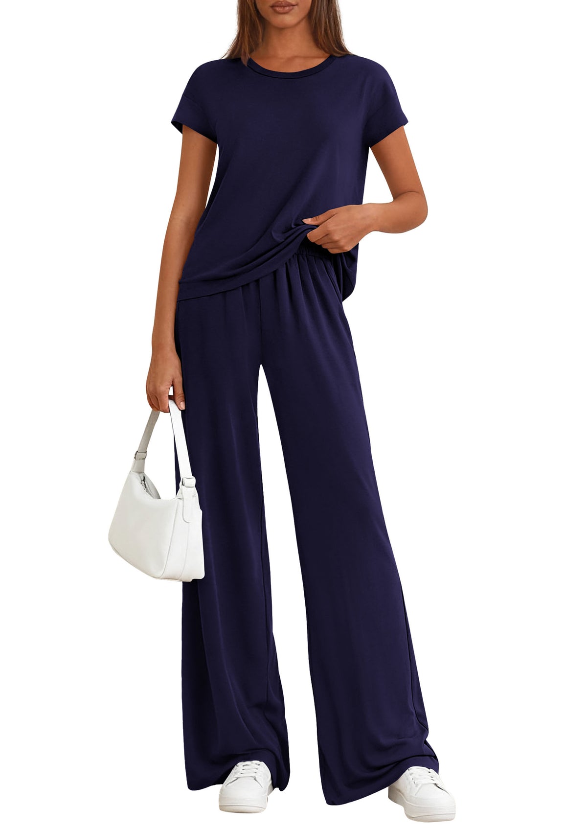 PRETTYGARDEN Women's 2026 Summer 2 Piece Matching Lounge Sets Short Sleeve Shirts Wide Leg Pants Travel Airport Outfits