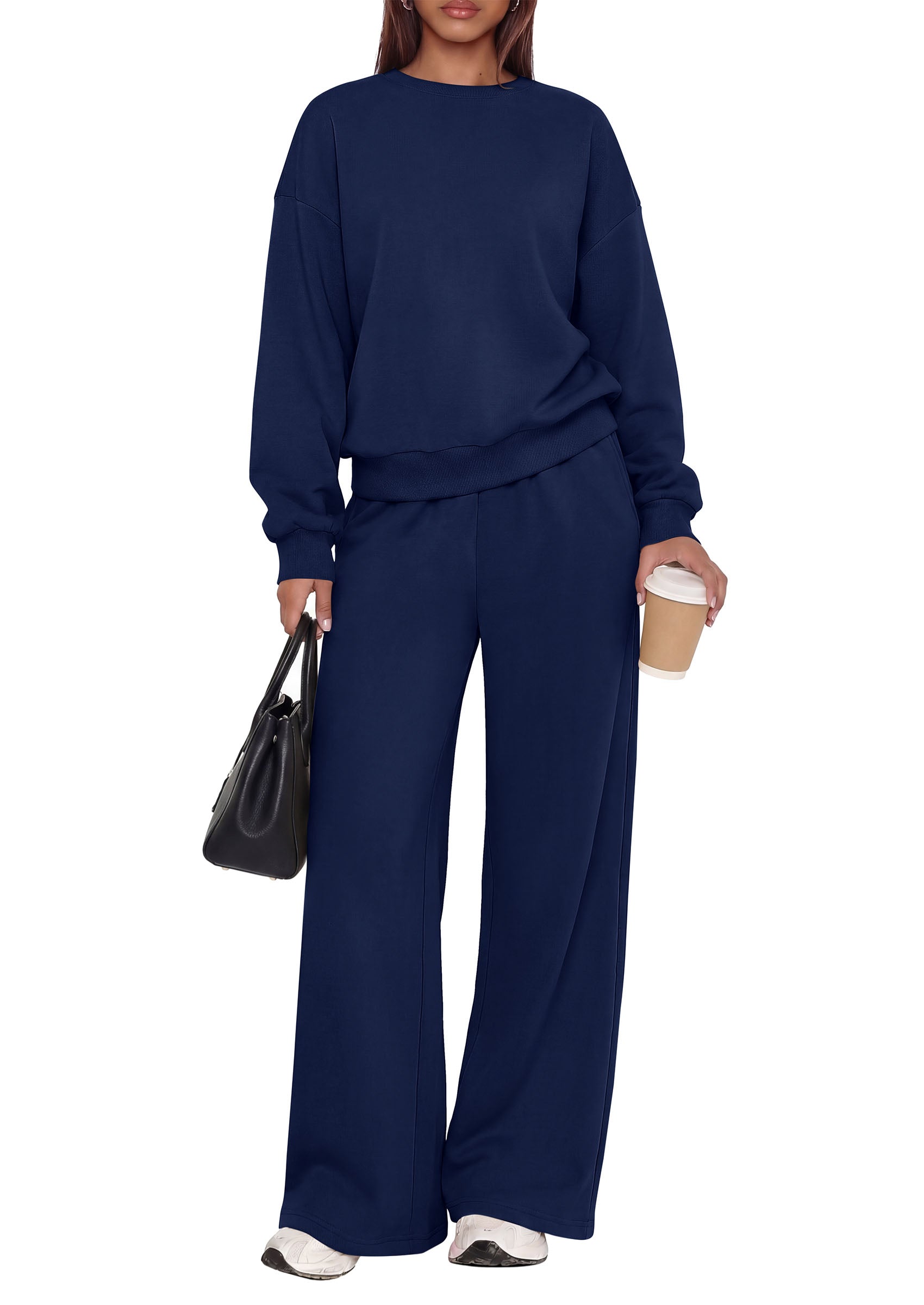 PRETTYGARDEN 2 Piece Lounge Sets for Women Casual Sweatsuits | Soft Stretchy,Drop Shoulder Crew Neck Sweatshirt & Wide Leg Pants,Workout Airport Matching Set Tracksuit,Fall Winter Outfits